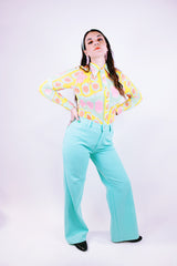 Teal Polyester Levi Flares