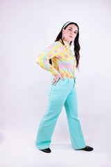 Teal Polyester Levi Flares