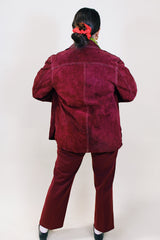 Women's or men's vintage 1970's Buckboard, Original Designs in Leather Goods label long sleeve raspberry maroon suede colored jacket.