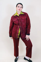 Women's or men's vintage 1970's Buckboard, Original Designs in Leather Goods label long sleeve raspberry maroon suede colored jacket.
