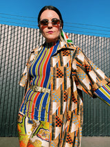 short sleeve abstract print button up shirt vintage 1970's