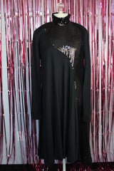 long sleeve cotton mock neck dress knee length with sequins vintage 1980's