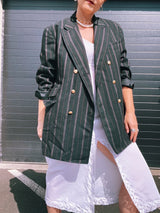 long sleeve black blazer with red pin striped double breasted vintage 1970's