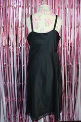 sleeveless lace trim black knee length slip dress vintage 1950's
