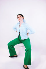 long sleeve baby blue crochet button up cardigan 1960's women's vintage