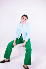 long sleeve baby blue crochet button up cardigan 1960's women's vintage