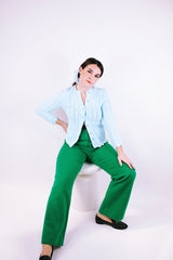 long sleeve baby blue crochet button up cardigan 1960's women's vintage