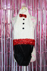 halter neck bodysuit with all over sequins that looks like a tuxedo vintage 1970's