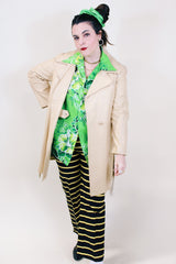 Women's vintage 1970's New England Sportswear Company cream colored leather long length long sleeve wrap coat.