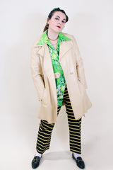 Women's vintage 1970's New England Sportswear Company cream colored leather long length long sleeve wrap coat.