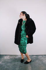 long sleeve dark brown faux fur coat vintage women's 1960's