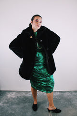 long sleeve dark brown faux fur coat vintage women's 1960's