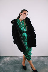 long sleeve dark brown faux fur coat vintage women's 1960's