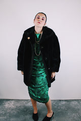 long sleeve dark brown faux fur coat vintage women's 1960's