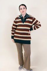 Women's or men's vintage 1970's Pebble Beach of California label long sleeve acrylic pullover stripes sweater with V shaped neckline.