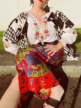 1970's white floral embroidered boho blouse vintage women's