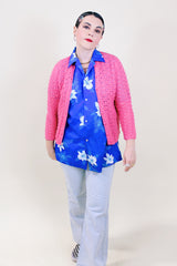 Women's vintage 1960's A Tally-Ho Creation, Henry Pollack Inc., New York label long sleeve pink wool button up cardigan.