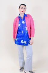 Women's vintage 1960's A Tally-Ho Creation, Henry Pollack Inc., New York label long sleeve pink wool button up cardigan.