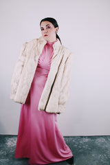 long sleeve white rabbit fur coat vintage women's 1980's