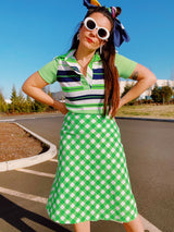 Checkered Seersucker Midi Skirt