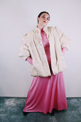 long sleeve white rabbit fur coat vintage women's 1980's