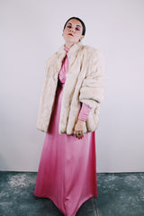 long sleeve white rabbit fur coat vintage women's 1980's