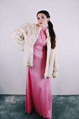 long sleeve white rabbit fur coat vintage women's 1980's