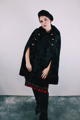 black faux fur poncho with gold buttons vintage 1960's