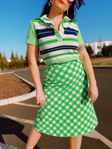 Checkered Seersucker Midi Skirt