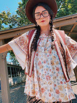 bell sleeve floral print square neck blouse vintage polyester