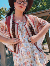 multi colored floral quilt sleeveless vest vintage 1970's