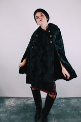 black faux fur poncho with gold buttons vintage 1960's