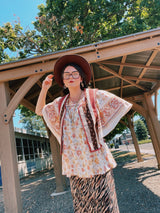 bell sleeve floral print square neck blouse vintage polyester