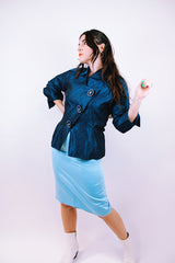 baby blue satin high waisted pencil skirt vintage 1980's