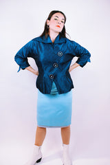 baby blue satin high waisted pencil skirt vintage 1980's