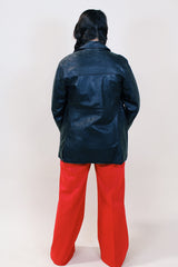 Women's vintage 1960's Bay River of San Jose California long sleeve black leather western style jacket with small collar and popper buttons up the front.