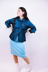 baby blue satin high waisted pencil skirt vintage 1980's