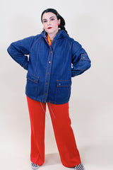Women's vintage 1980's denim cotton long sleeve jacket with popper buttons up the front and two front pockets.
