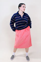 Women's vintage 1980's Jack Winter label midi length corduroy material salmon pink pencil skirt.