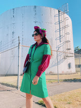 long sleeve balloon sleeve button up collared shirt in purple pink color vintage 1960's