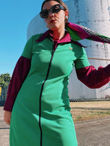 short sleeve green zip up vintage lacoste dress with collar