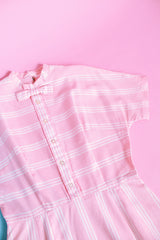 short sleeve pink with white stripes knee length vintage 1960's dress