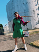 navy leather and tapestry detail 1960's vintage purse with removable strap silver hardware