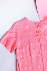 short sleeve cotton blend vintage 1960's shift dress in pink with white embroidery