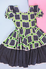 white, navy, and green 1950's western square dance dress puff sleeves knee length