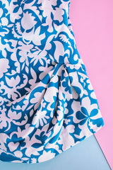 blue and white hawaiian printed one piece bathing suit vintage women's 1960's