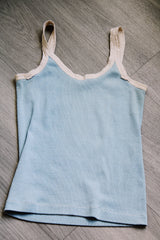 spaghetti strap cotton tank top in baby blue with ms. river rat graphic vintage 1972