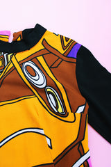 Long Sleeve Mock Neck Printed Blouse