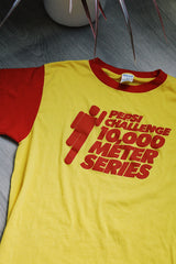 short sleeve yellow and red cotton poly blend vintage graphic tee 1980's
