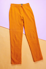 high waisted orange ribbed pants vintage 1960's women's cotton